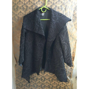 IC Collection Black Gray Textured Wrap Floral Jacket - Size Small Art to Wear